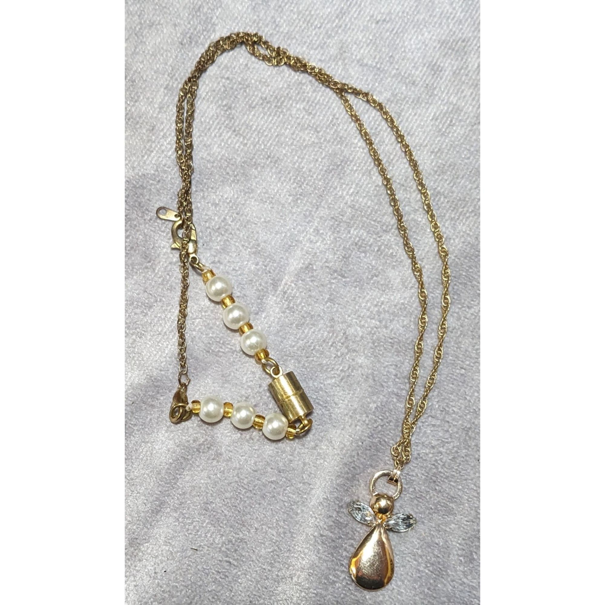 Other Gold Tone Gemmed Angel Pendant Necklace With Faux Pearl Exte Size ONE SIZE - 6 Thumbnail