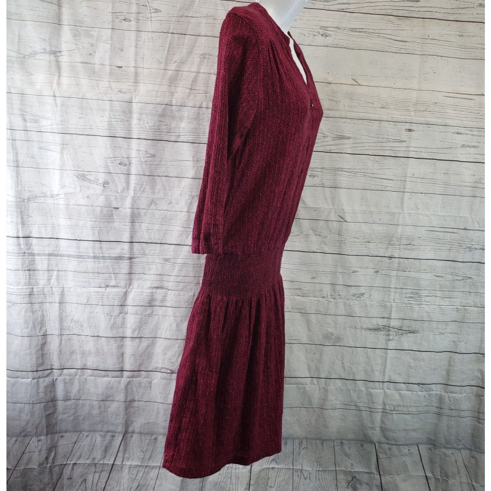 Prana prAna Womens Sugar Pine Dress XS Black Cherry Bodhi Smocked Waist 3/4 Sleeve Prana Dress Womens XS Black Cherry Sugar Pine Smocked Waist 3/4 Sleeve Size XS / US 0-2 / IT 36-38 - 3 Thumbnail