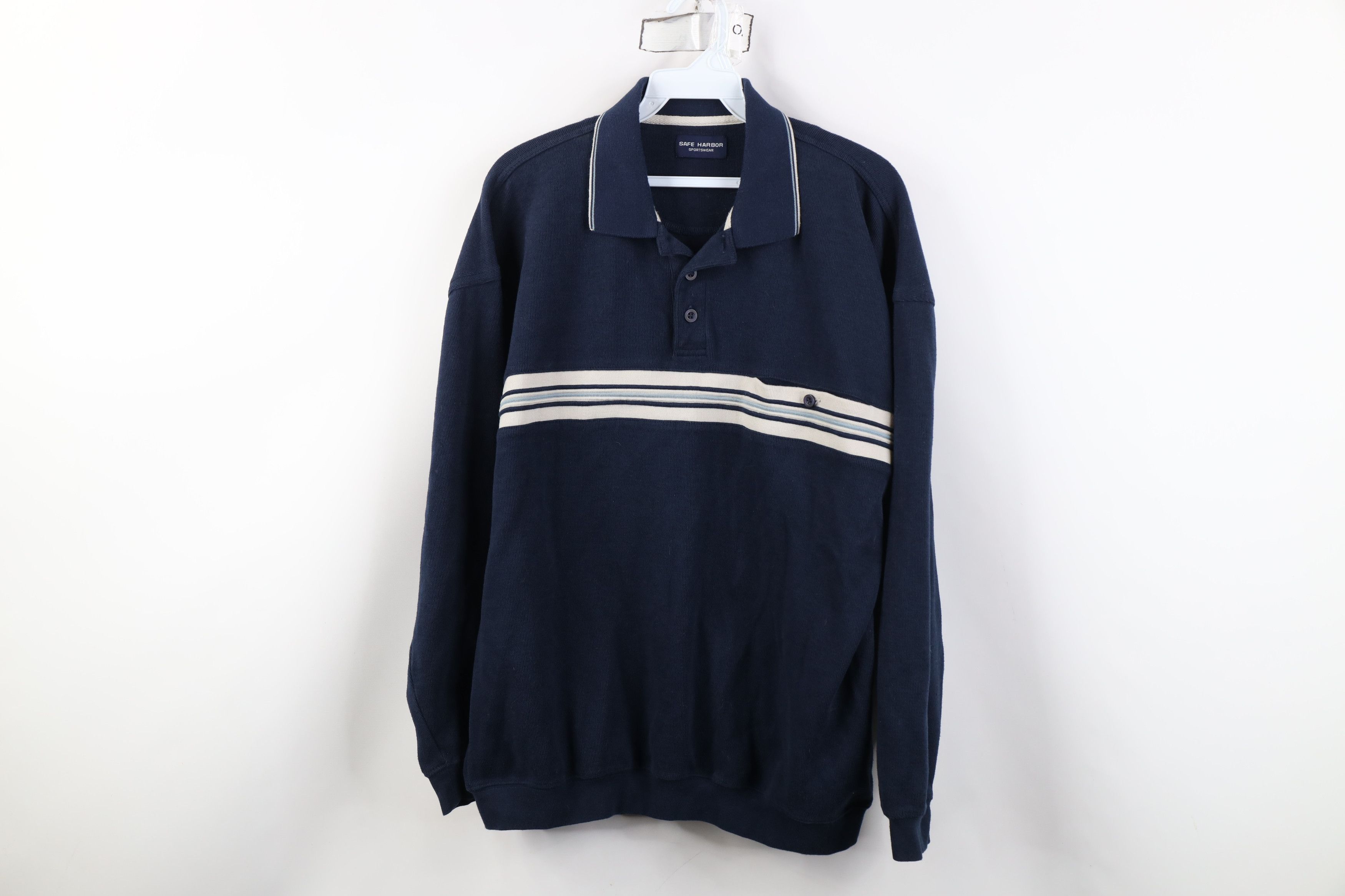 Vintage Vintage 90s Streetwear Striped Ribbed Knit Long Sleeve Polo Size US L / EU 52-54 / 3 - 1 Thumbnail
