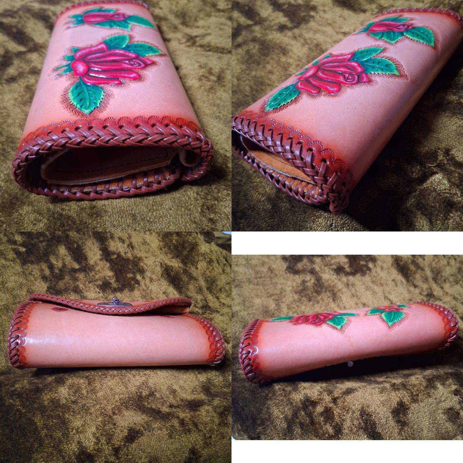 Vintage VINTAGE Tooled Leather Wallet Trifold Checkbook Holder FAYE Red Roses Floral Women 7.5" Brown Leather Photo Pen Holder Hippie Accessories Size ONE SIZE - 8 Thumbnail