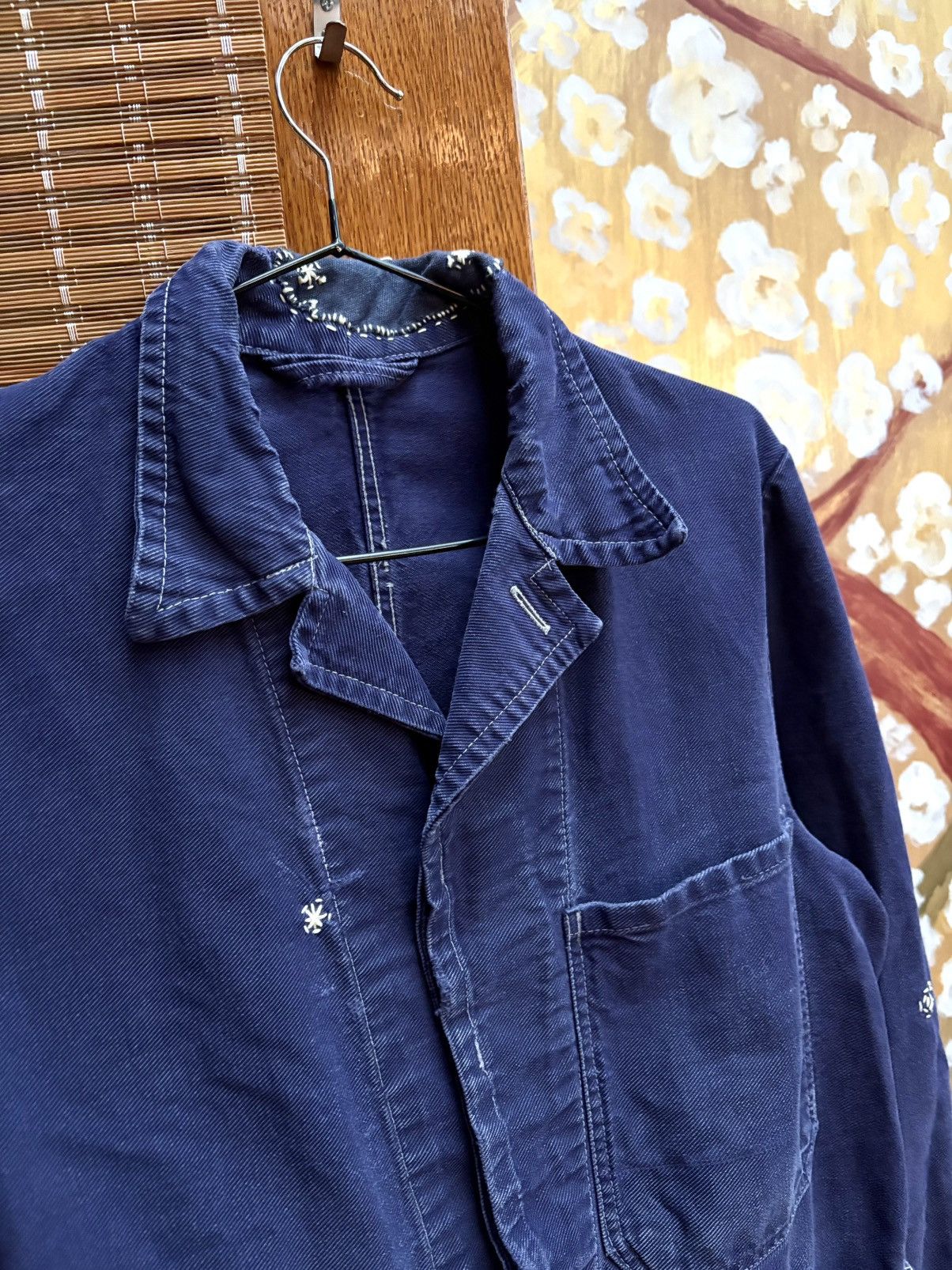 Vintage Vintage Repaired Work Jacket Chore Faded Navy Cotton Twill Size US S / EU 44-46 / 1 - 4 Thumbnail
