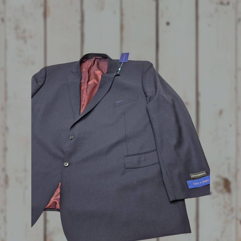 Vintage Giles & Jasper Suit Jacket Mens 6XL Blue Wool Stretch Modern Fit 2 Button NWT Size 48R - 1 Thumbnail