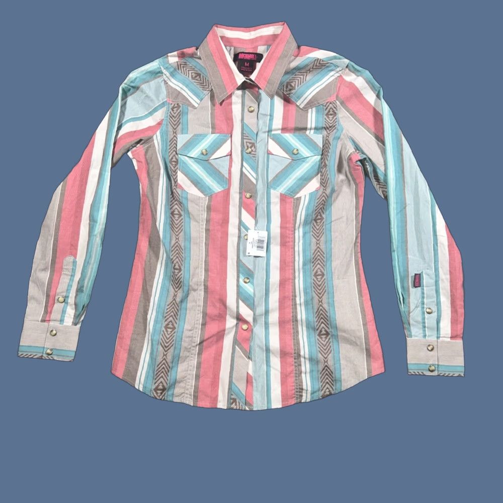 Denime Rock & Roll Denim Shirt Aztec Pearl Snap Long Sleeve Womens Size M Multicolor Denim Shirt Size M / US 6-8 / IT 42-44 - 1 Thumbnail