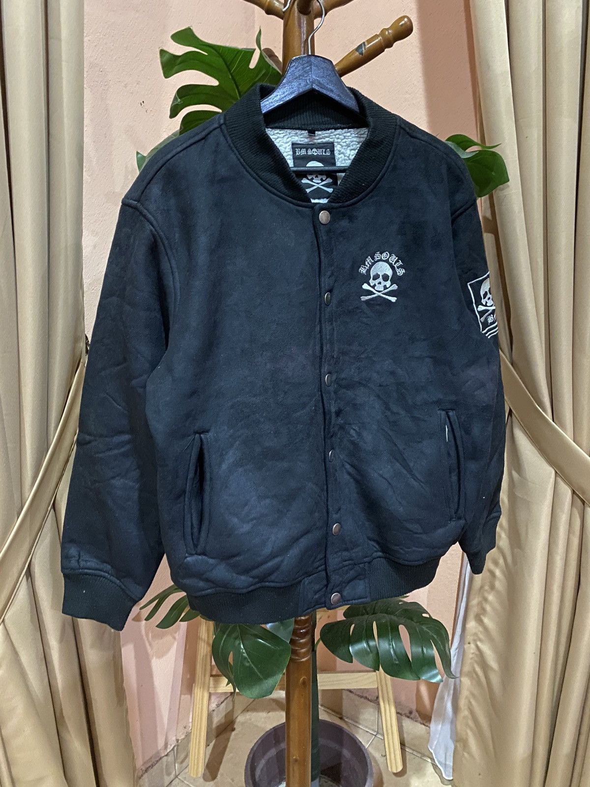 Japanese Brand BM SOULS Black Varsity Skull Jacket Sherpa Streetwear Punk Size US L / EU 52-54 / 3 - 3 Thumbnail