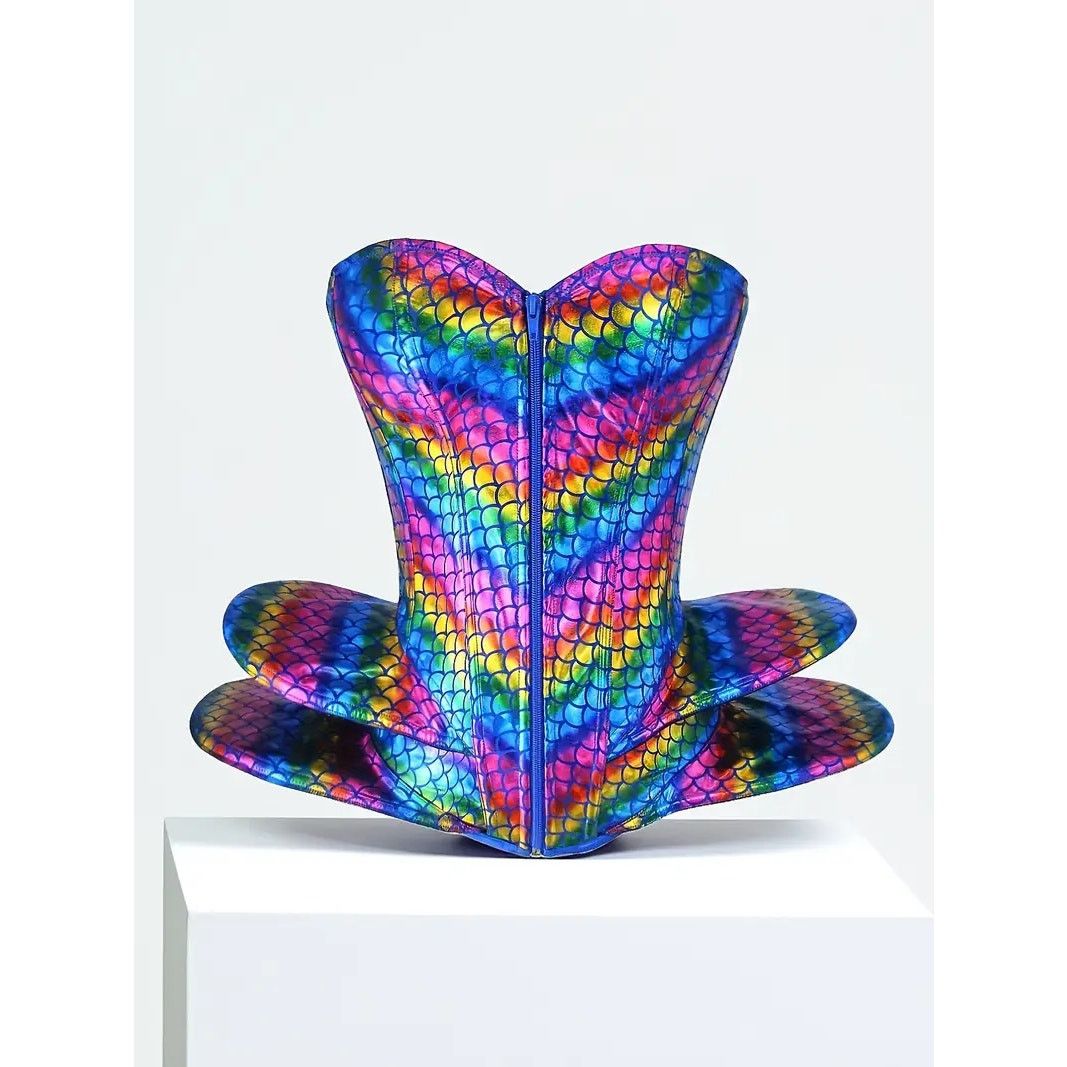 Other Rainbow Mermaid Scale Corset Top Holographic Festival L Size ONE SIZE - 5 Thumbnail