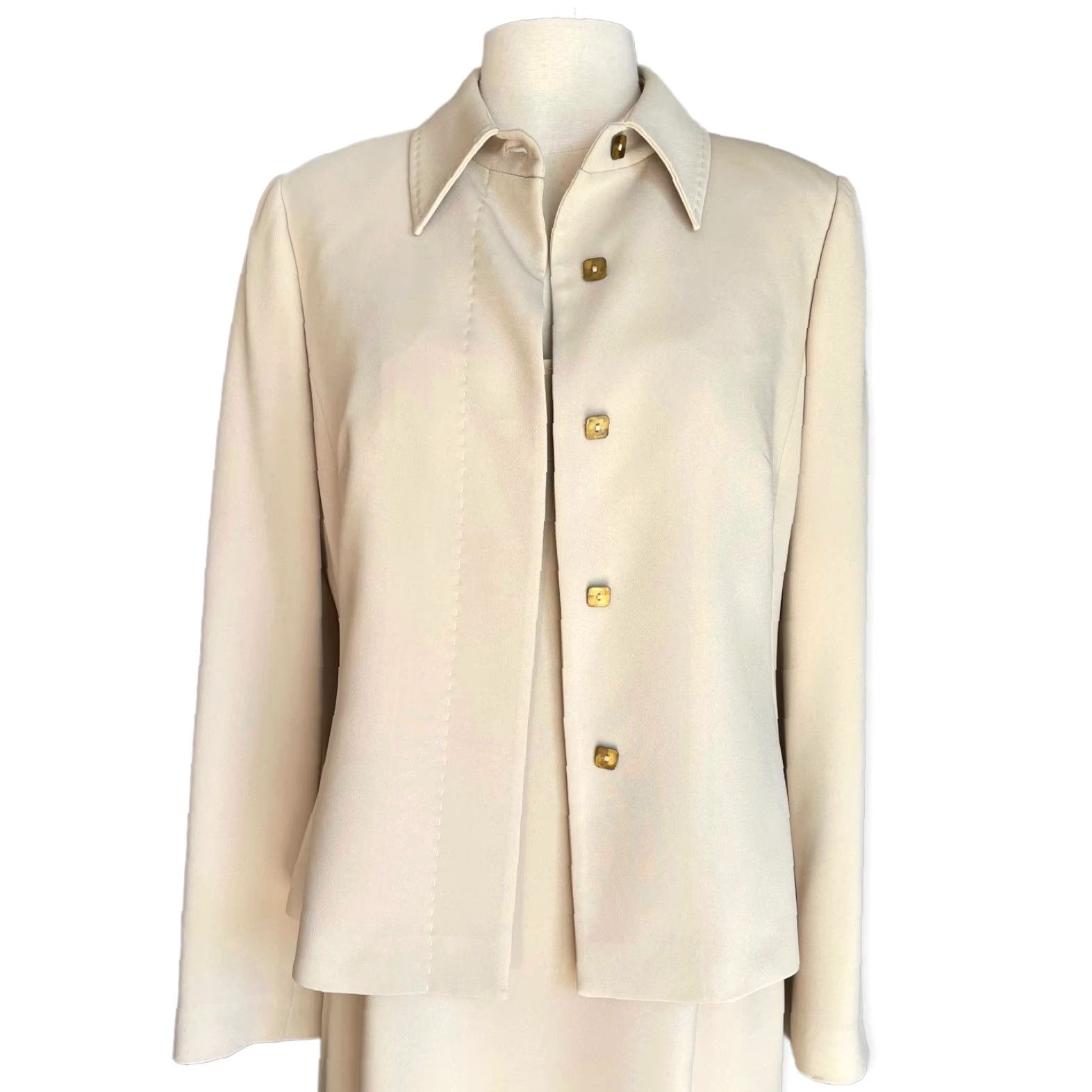 Max Mara VINTAGE MAX MARA 2pc Jacket & Maxi Long Dress Beige Suit Sz 10 Jacket Dress Women Size L / US 10 / IT 46 - 6 Thumbnail
