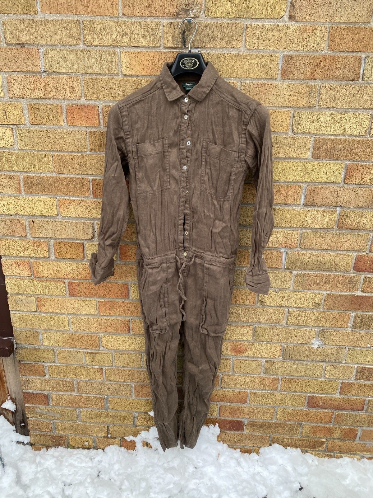 Roots Roots Coveralls Jumpsuit Dark Khaki Brown Multipocket Rompe Size 26" / US 2 / IT 38 - 4 Thumbnail