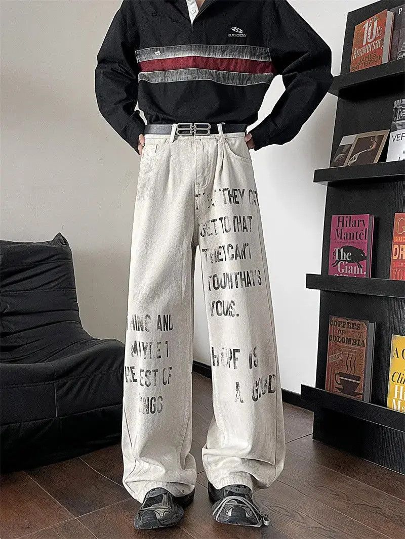 Japanese Brand Retro loose casual graffiti printed jeans Size US 32 / EU 48 - 6 Thumbnail