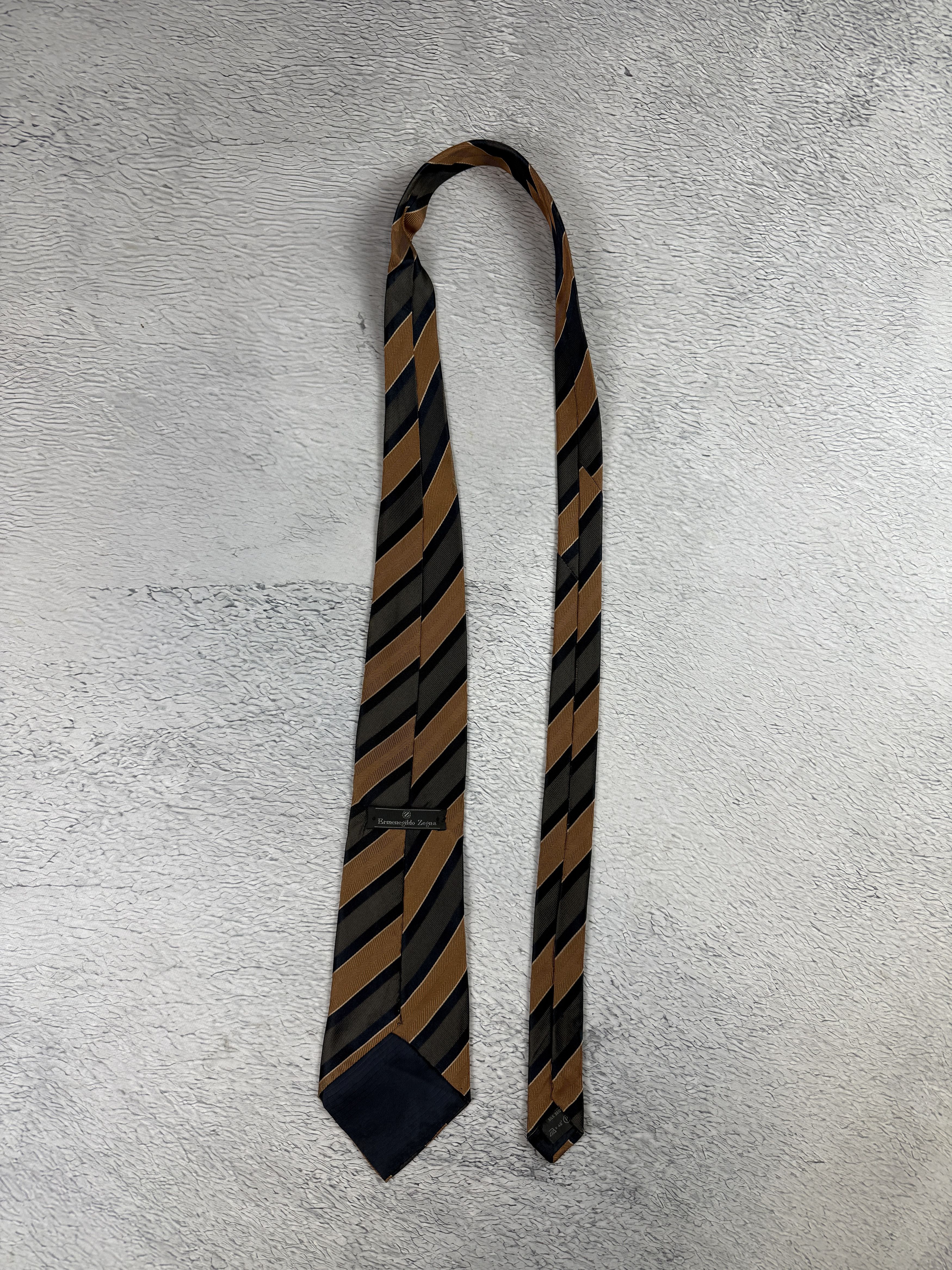 Ermenegildo Zegna Ermenegildo Zegna Tie Silk Striped Brown Grey Italy Size ONE SIZE - 6 Thumbnail