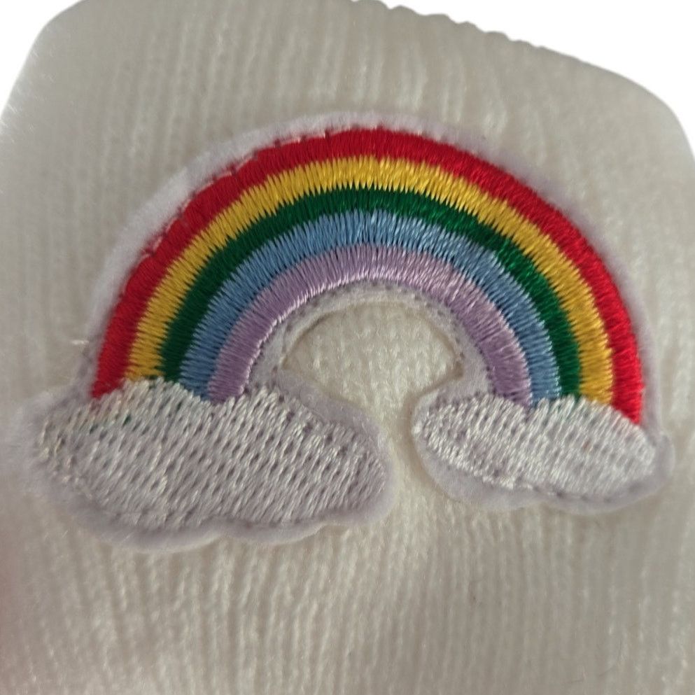 Other White Beanie with Rainbow and Puffy Clouds Patch | Size OS Size ONE SIZE - 3 Thumbnail
