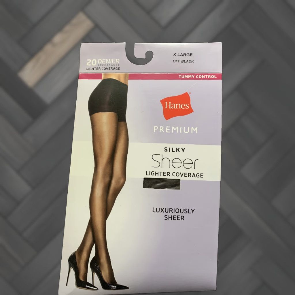 Hanes NWT Hanes Premium Silky Lighter Coverage Tummy Control Sheer Tights Off Black XL Women Hanes Tights Sheer 20 Denier Tagless Size ONE SIZE - 1 Thumbnail