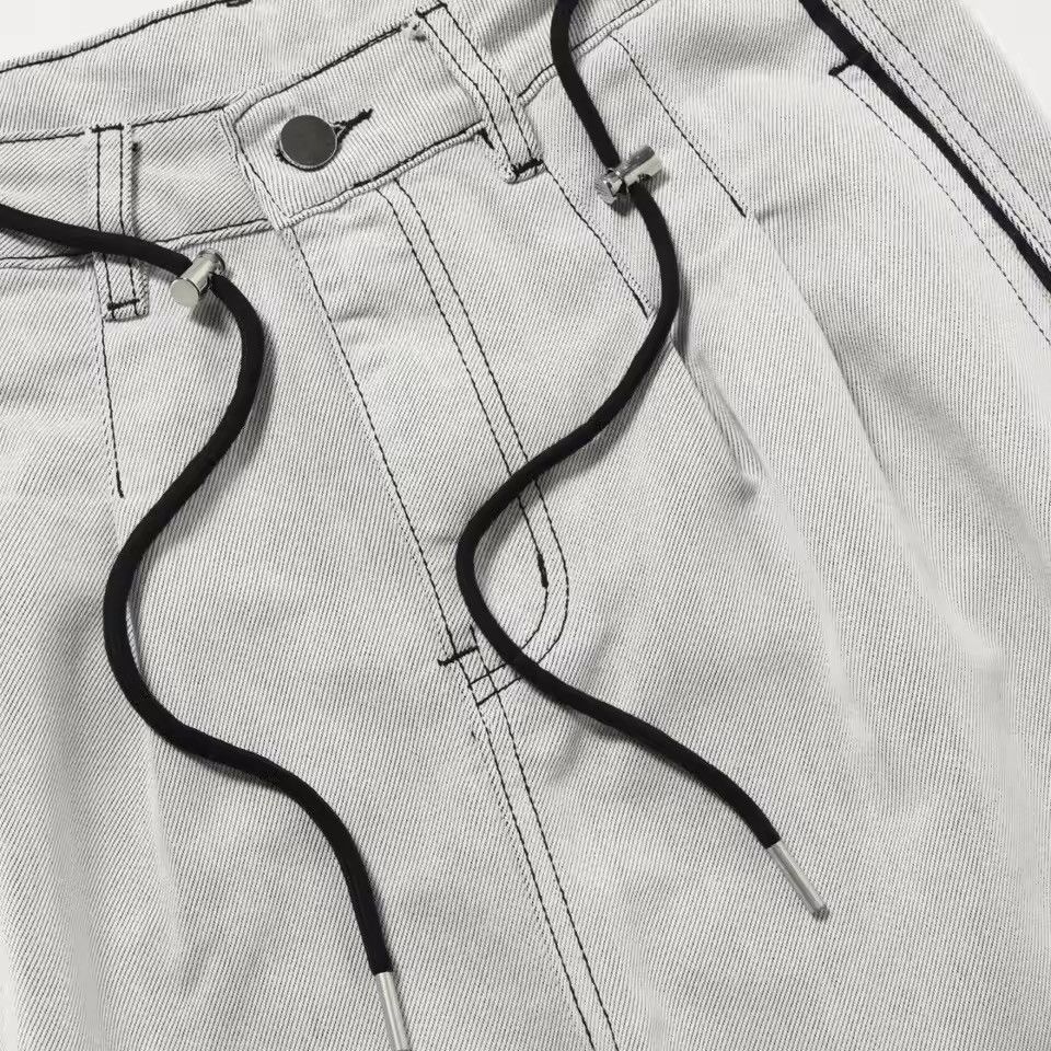 Jean Streetwear Hip Hop Grey White Wide Leg Baggy Jeans Pants Size US 29 - 9 Thumbnail