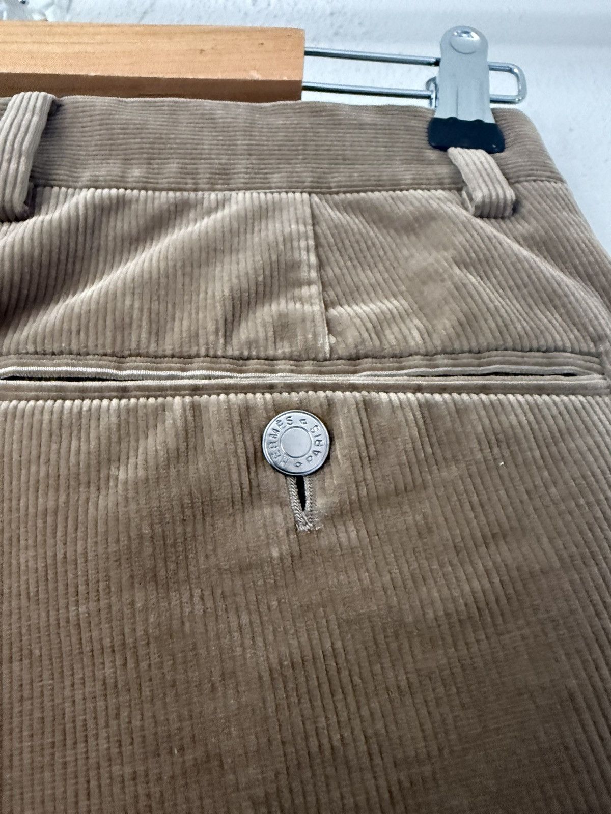 Hermes Hermès Brown Corduroy Trousers with Leather Details Size US 33 - 8 Thumbnail
