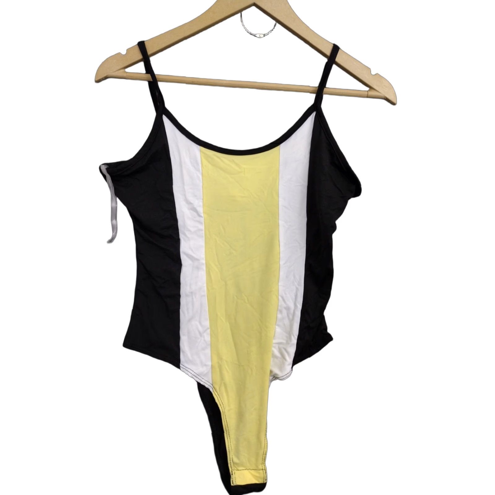 Vintage Codigo Bodysuit Women's L Black/White/Yellow Tank Thong Stretchy Fitted Size L / US 10 / IT 46 - 1 Thumbnail