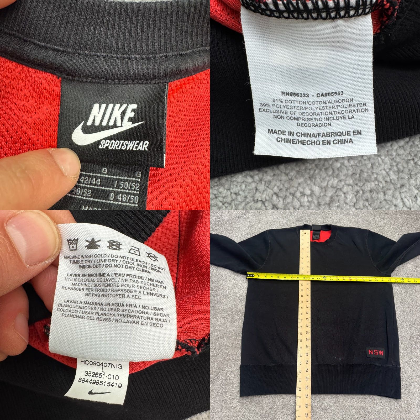 Nike Nike NSW Pullover Sweatshirt Men Large Black Crew Neck Red Lining Casual Outdoor Size US L / EU 52-54 / 3 - 8 Thumbnail