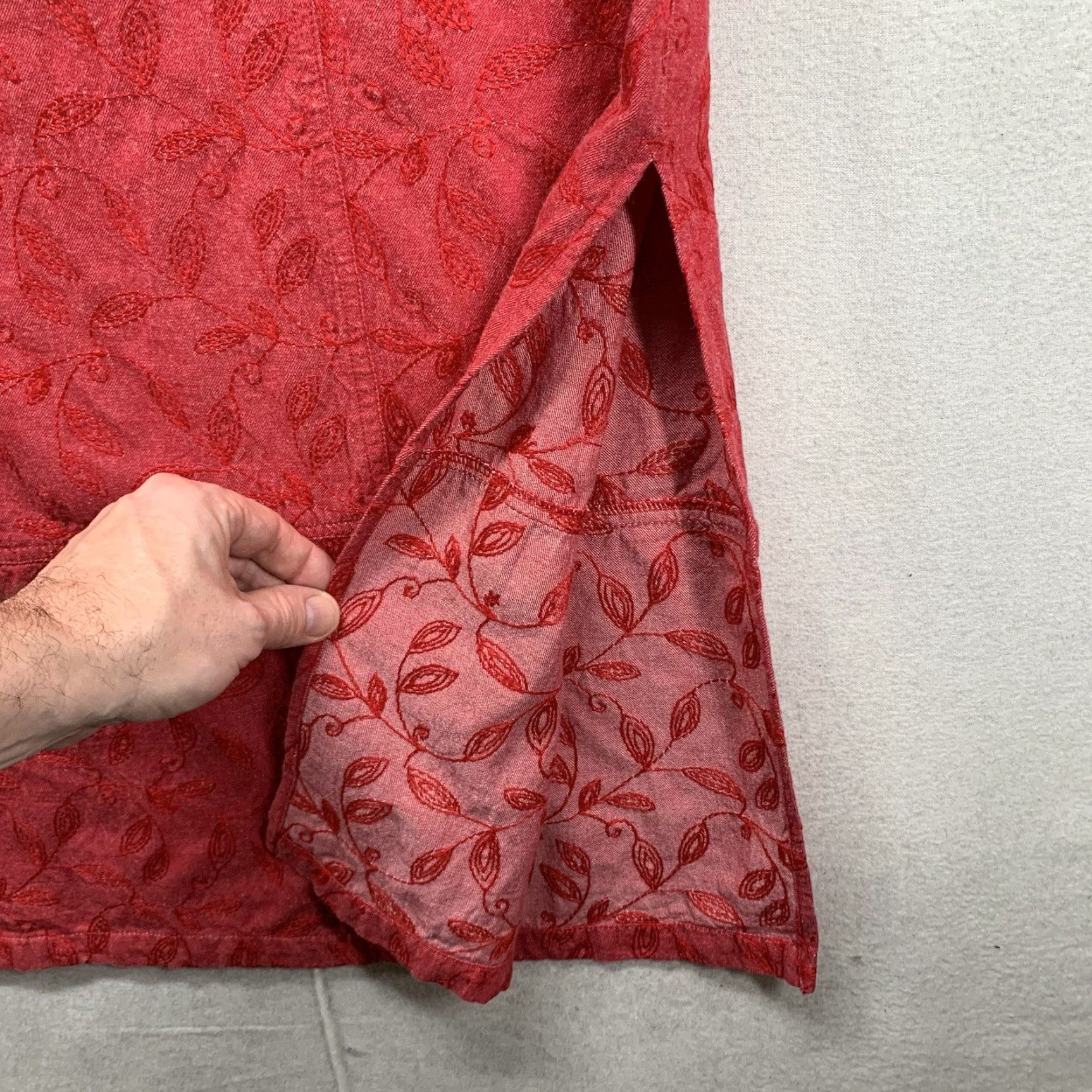Vintage VINTAGE River Chase Women's Midi Skirt Size 16 Bohemian Floral Cotton Red Pink Embroidered 80s 90s Casual Party Size 38" / US 16 / IT 52 - 7 Thumbnail