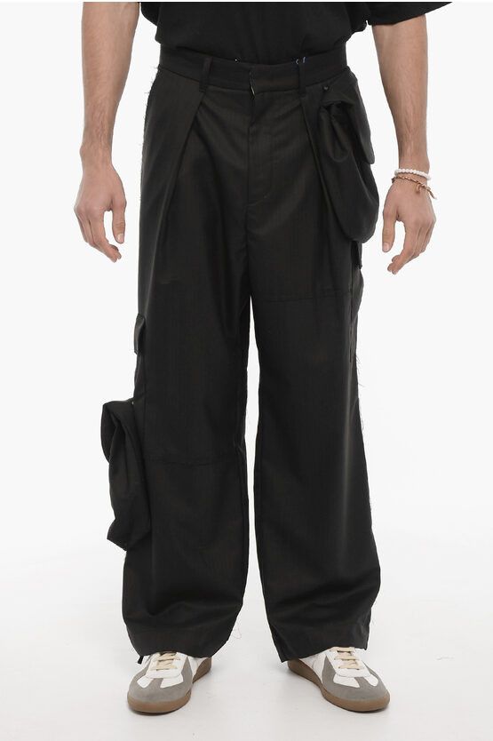 image of Ader Error Pinstriped Wool Cargo Pants in Black, Men's (Size 32)