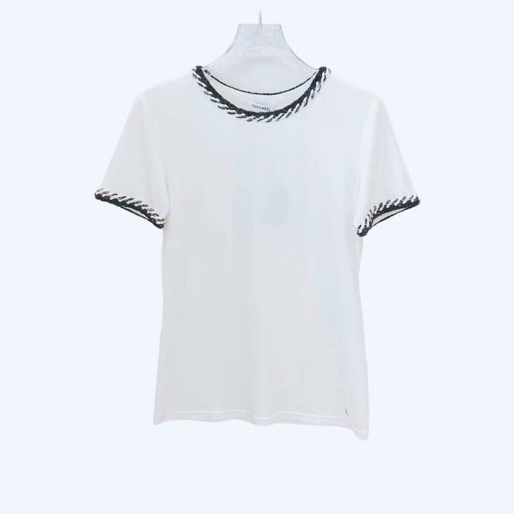 Chanel Chanel White Trim Embroidered Cotton T-shirt Size XXS / US 00 / IT 34 - 1 Thumbnail