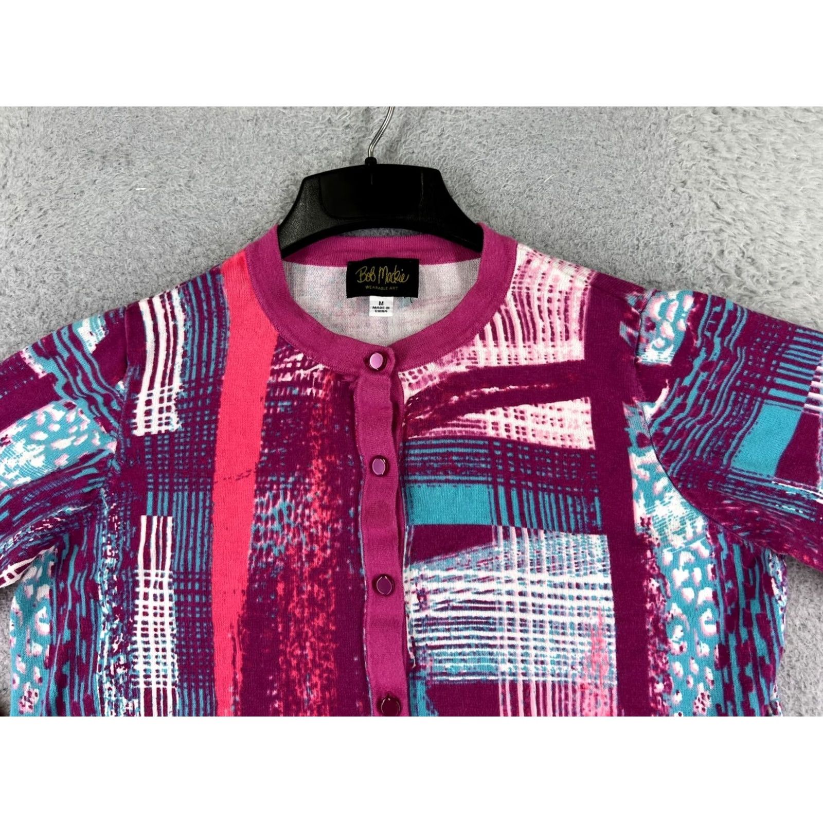 Bob Mackie VINTAGE Bob Mackie Sweater Womens Medium Purple Blue Button Up 90's Polyester Knit Cardigan Mens Womens Girls Size M / US 6-8 / IT 42-44 - 4 Thumbnail