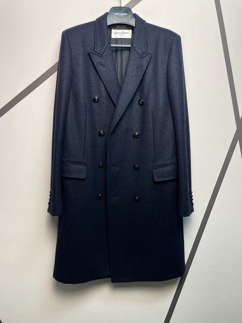 Saint Laurent Paris Saint Laurent Paris Sword collar wool navy coat-2506 Size US M / EU 48-50 / 2 - 1 Thumbnail