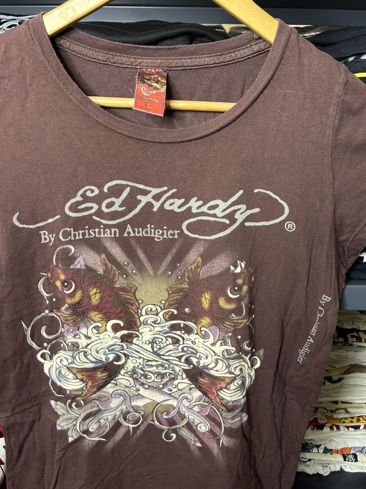 Other Vintage Ed Hardy Koi Fish Tee Brown Y2K Christian Audigier Size L / US 10 / IT 46 - 2 Thumbnail