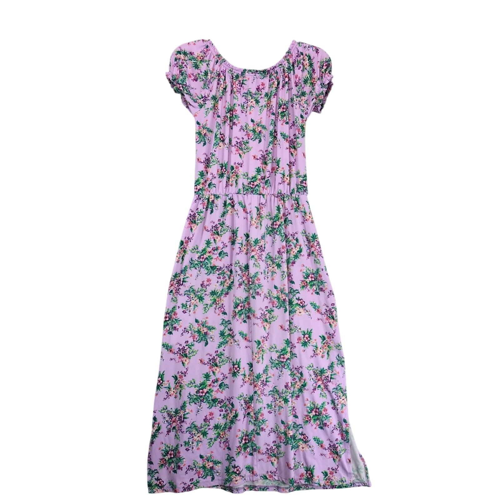 Other Love, Alexa Purple Floral Midi Dress XL Stretch Puff Sleeve Size XL / US 12-14 / IT 48-50 - 2 Thumbnail