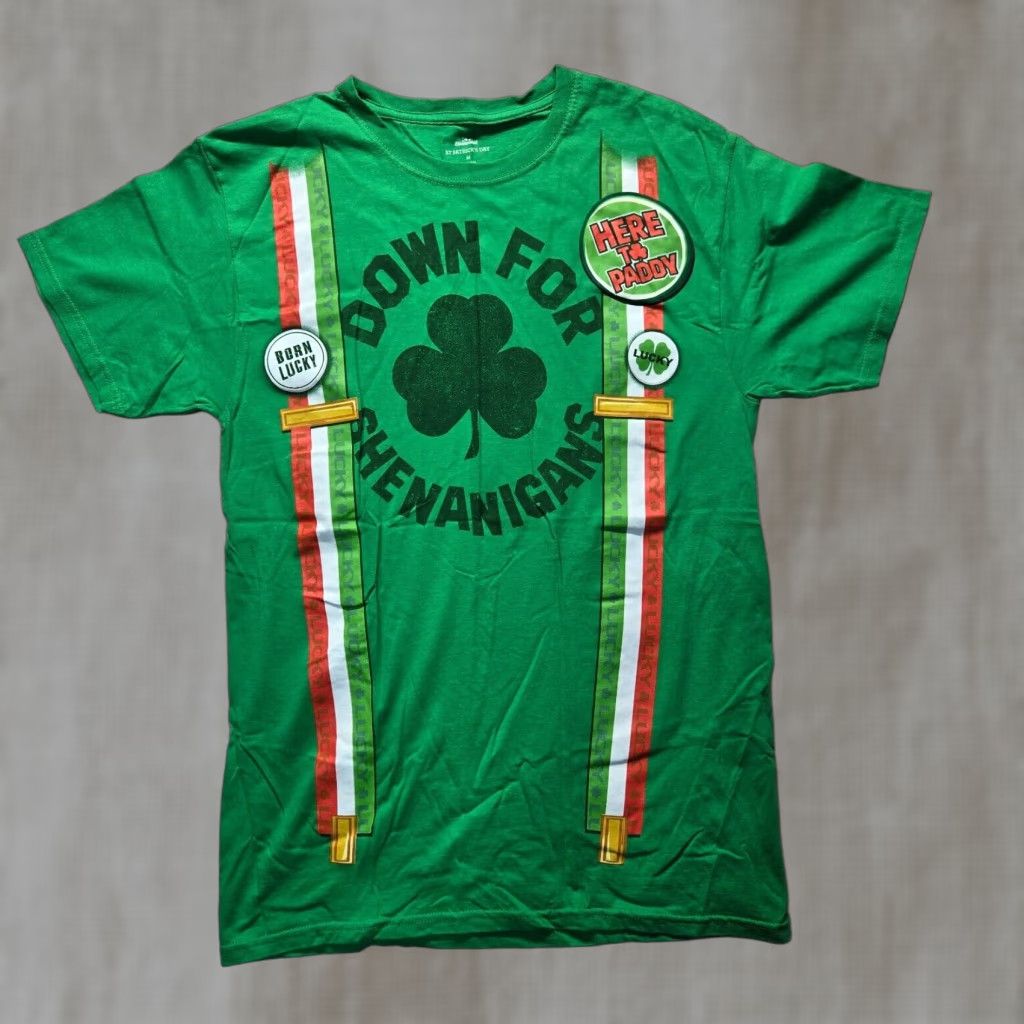 Vintage St. Patricks Day T-Shirt "Down For Shenanigans" Lucky Adult Men's Size M Medium Shirt Men Green Funny Shirt Mens Size US M / EU 48-50 / 2 - 1 Thumbnail
