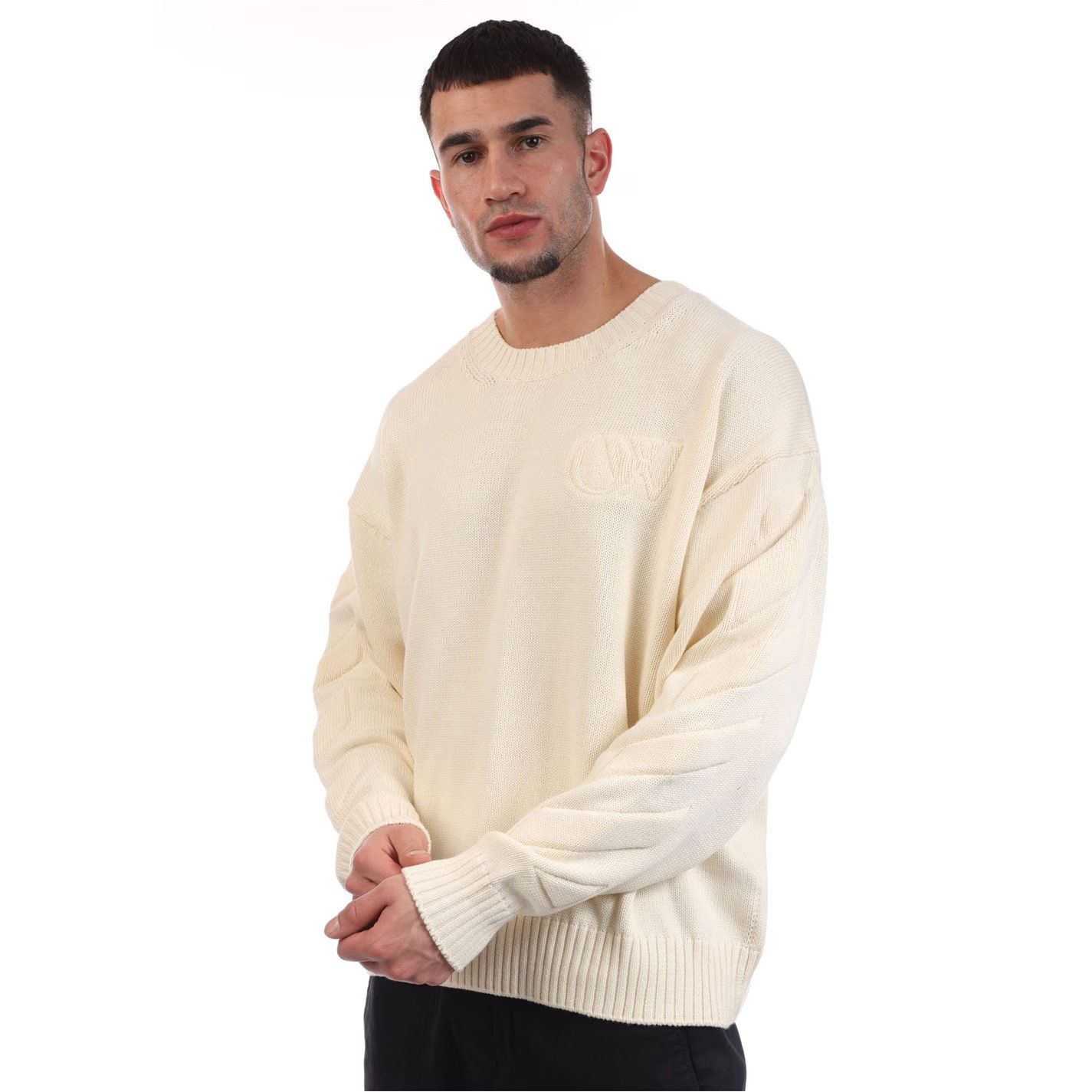 Off-White o1g2r1mq0226 3D Diagonal Knit Crewneck Sweatshirt In Cream Size US M / EU 48-50 / 2 - 3 Thumbnail