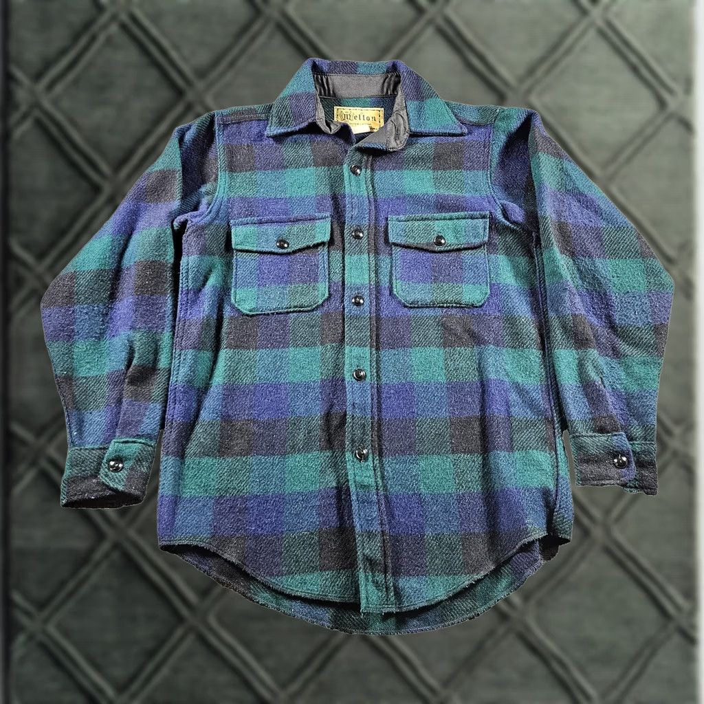 Vintage VINTAGE Melton Shirt Jacket Mens Small Green Blue Plaid Wool Workwear 60s Size US S / EU 44-46 / 1 - 1 Thumbnail