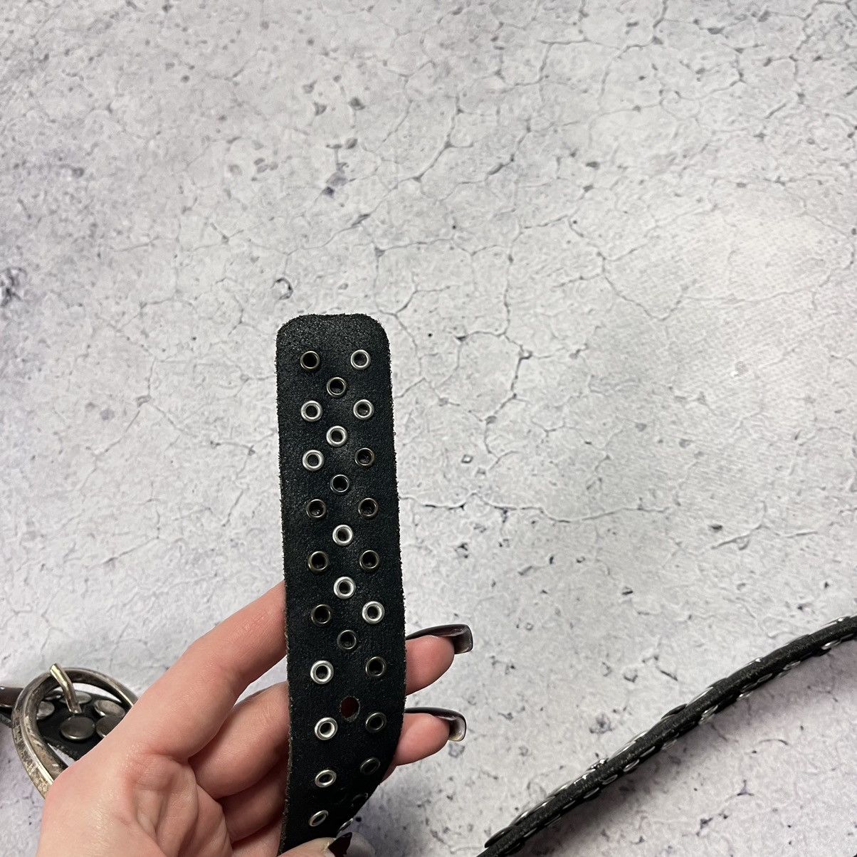 Designer × Leather Leather Belt With Crystals Avant Garde B.B Simon Style Size ONE SIZE - 7 Thumbnail