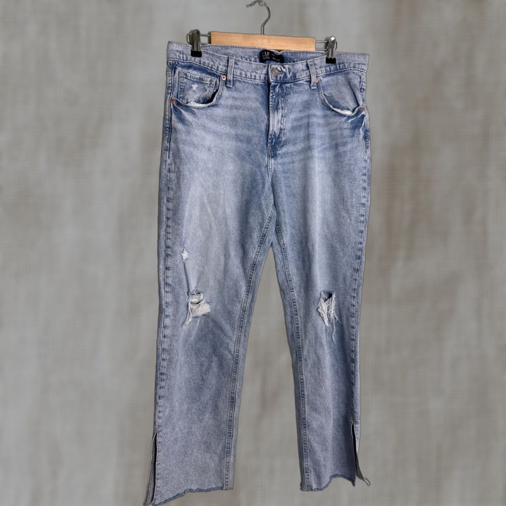 VINTAGE Gap Jeans Womens 90s Distressed Light Wash 14 Straight 34x28 Womens