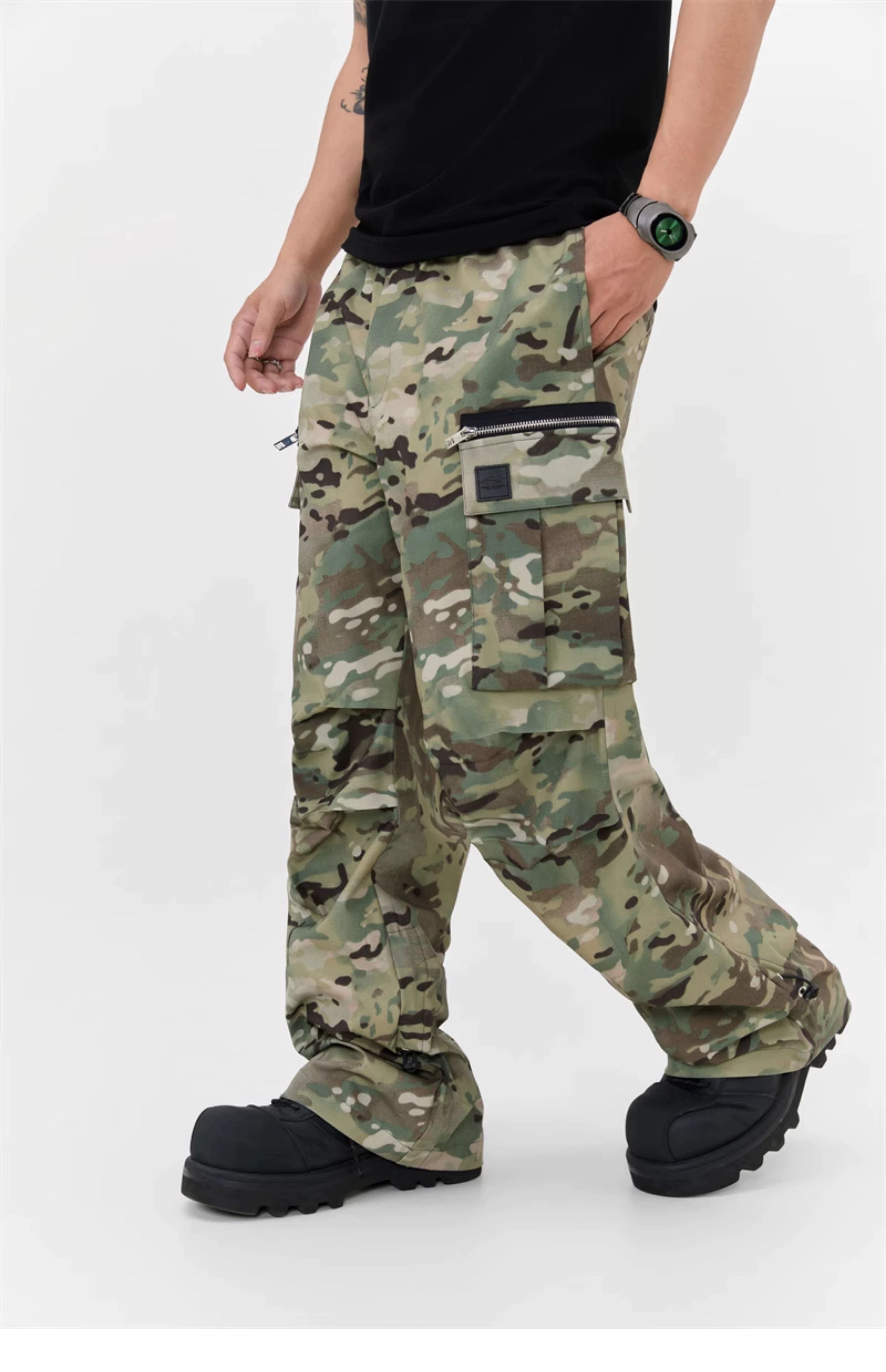 utility skate hiphop baggy camo pleated pants
