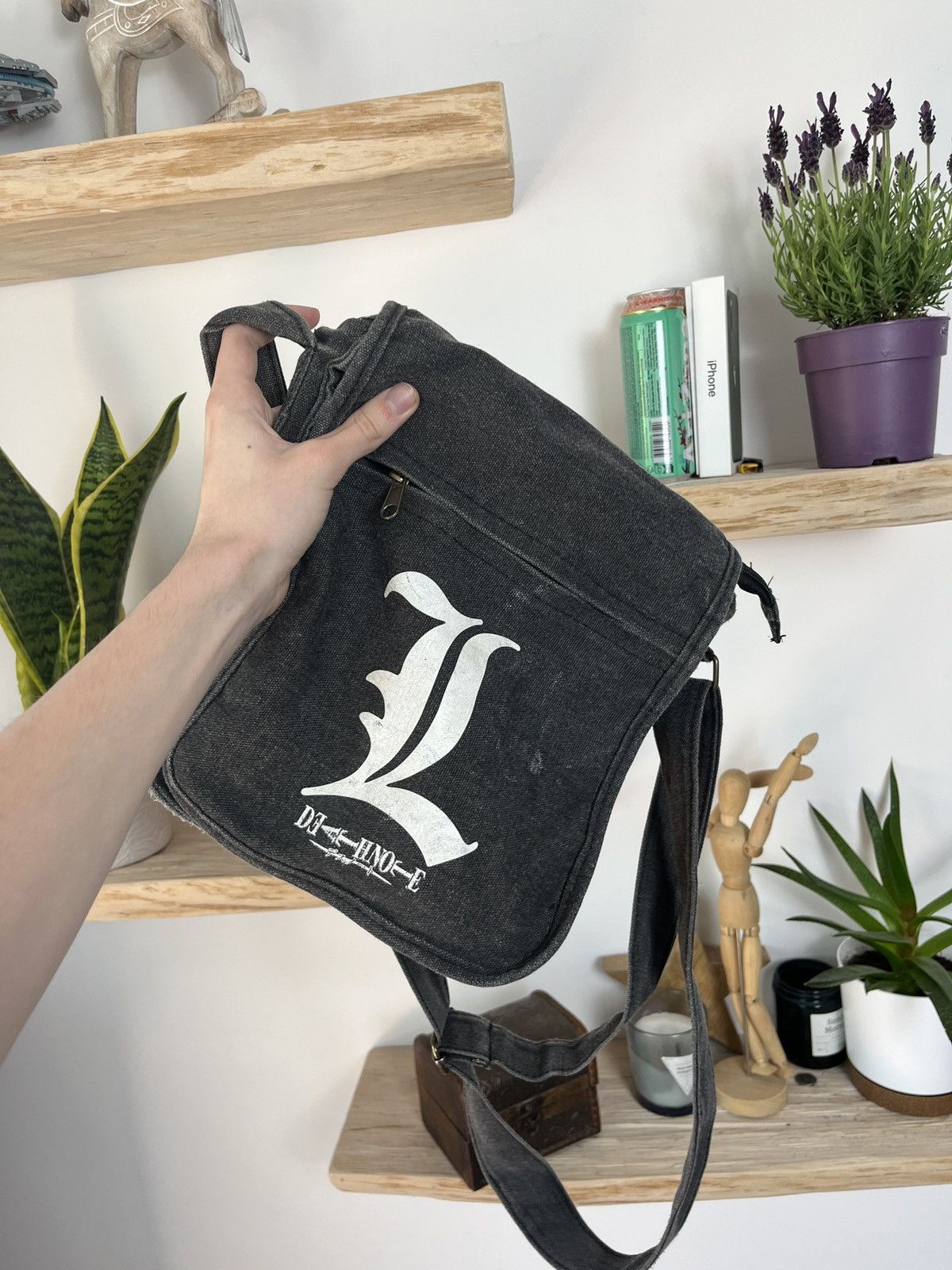 Archival Clothing x Vintage «L» Death Note Messenger Crossbody Bag Y2K Japanese Archive in Grey