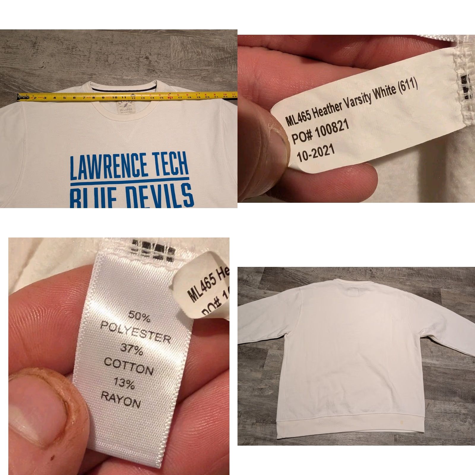 Vintage Lawrence Tech University Blue Devils Adult Crewneck Sweatshirt White 2XL Crewneck Pullover Fleece League Size XXL / US 16-18 / IT 52-54 - 9 Thumbnail