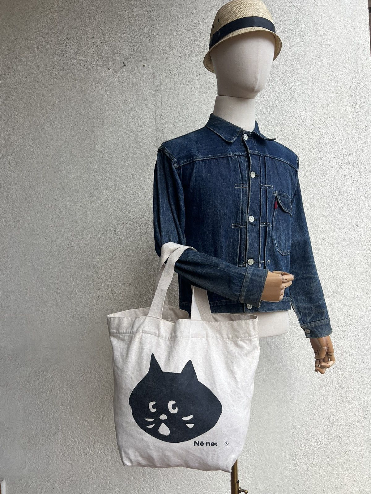 Issey Miyake Ne-net Iconic Cat Logo Canvas Cotton tote Bag Size ONE SIZE - 23 Thumbnail