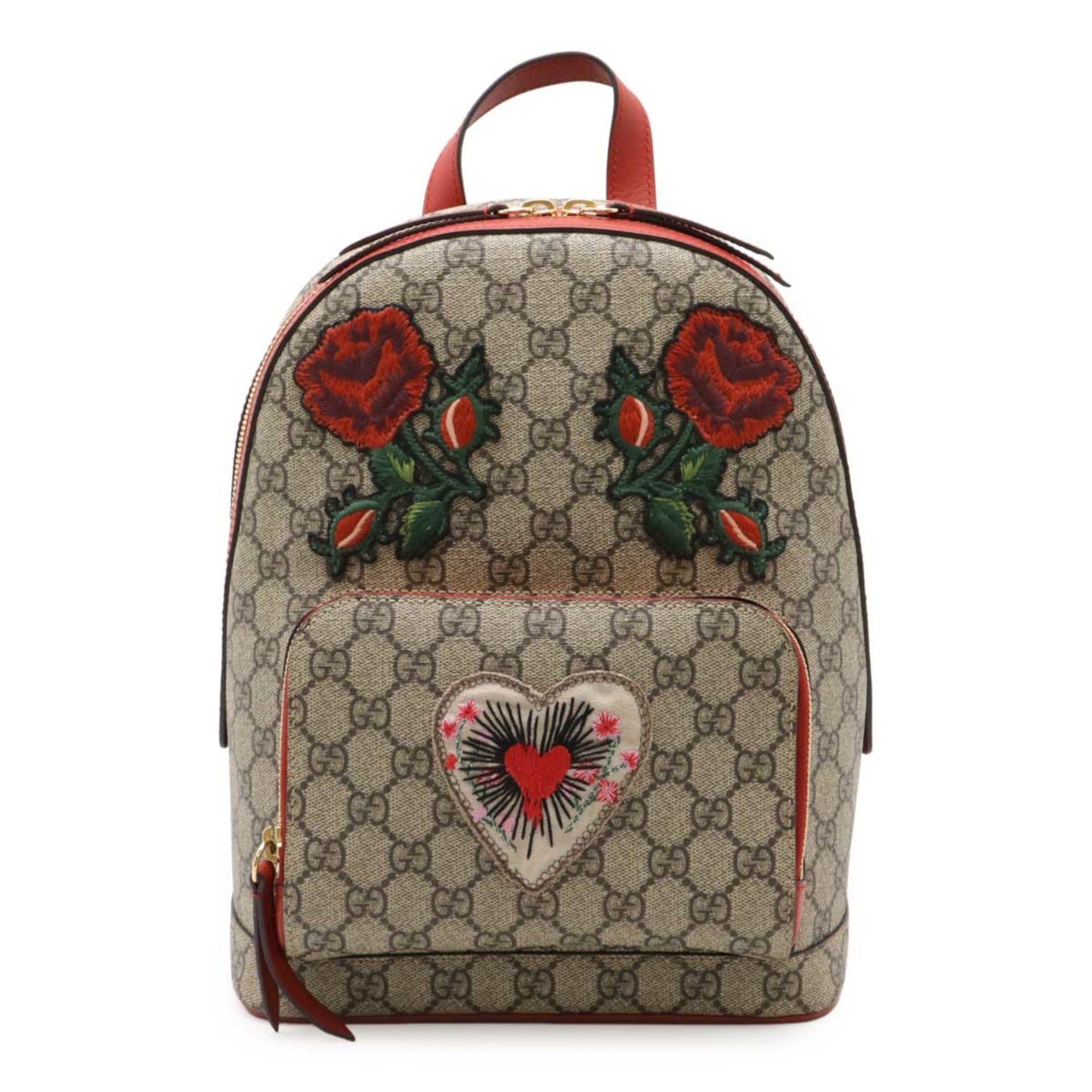 GUCCI GG Supreme Backpack Rucksack Embroidered Flowers Roses