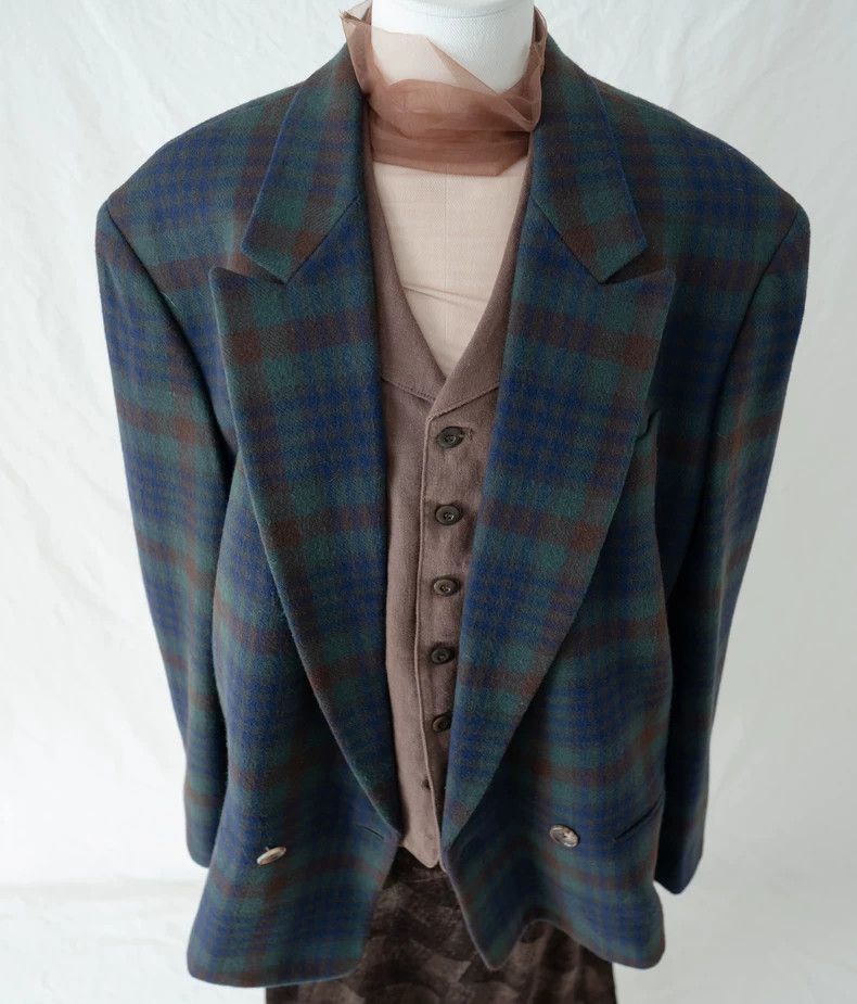 Yohji Yamamoto Yohji Yamamoto size s Blue-green wool plaid double-breasted Size 38R - 1 Thumbnail