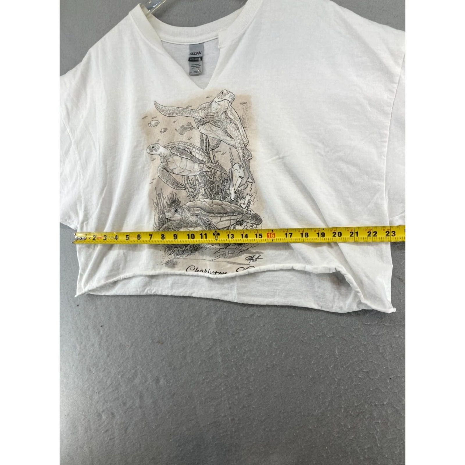 Gildan Gildan Charleston SC Sea Turtle Womens Promo Tee 2XL White Cropped Shirt Womens Plus 2XL White Beach 90s Style Cropped Tee Mens? Size XXL / US 16-18 / IT 52-54 - 4 Thumbnail