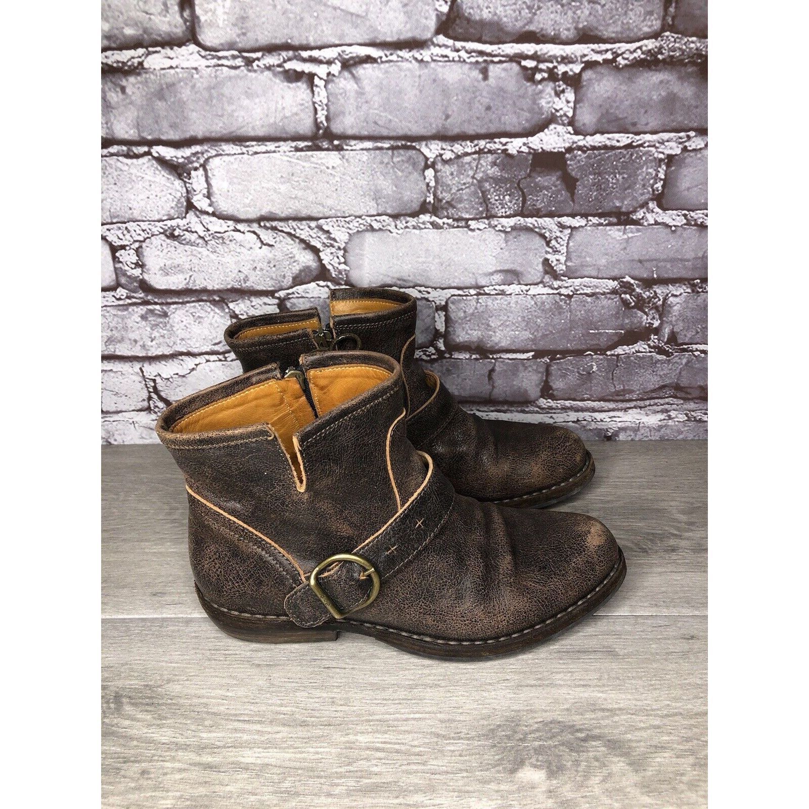 Fiorentini + Baker Fiorentini + Baker Brown Leather Side Zip Buckle Ankle Boots Size US 7 / IT 37 - 20 Thumbnail