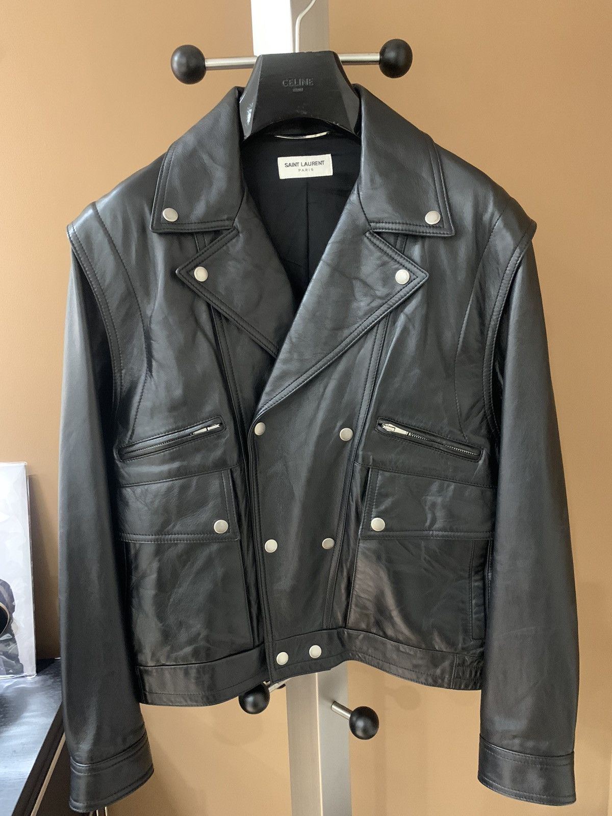 Saint Laurent Paris Saint Laurent 2023SS Vintage crinkled lambskin biker jacket Size US S / EU 44-46 / 1 - 1 Thumbnail