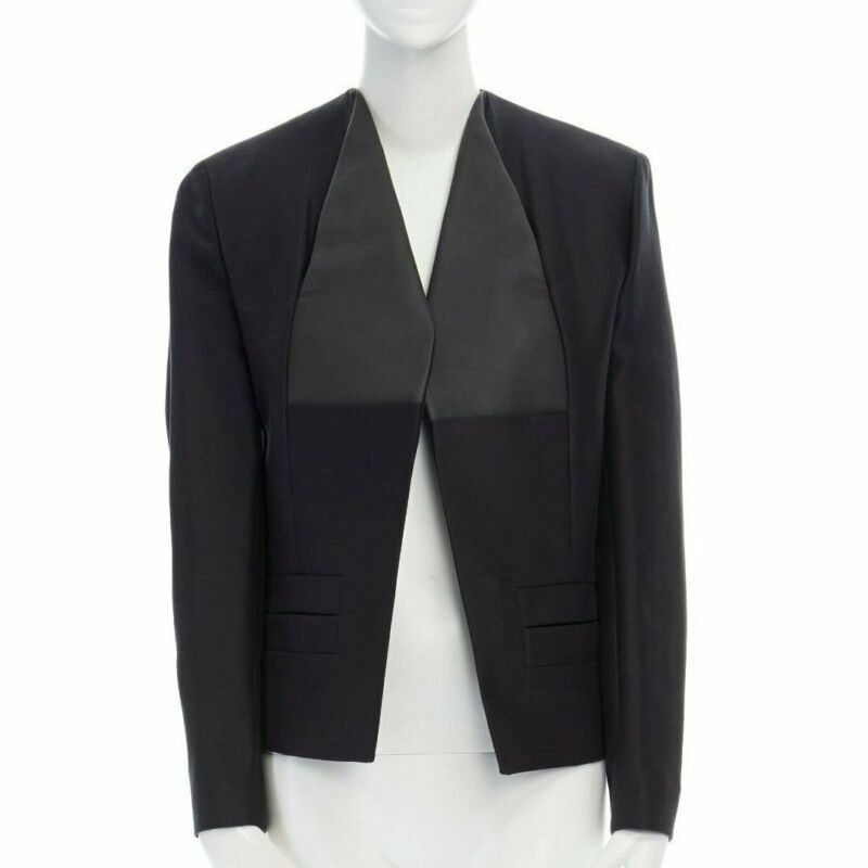 Balenciaga runway BALENCIAGA GHESQUIERE SS12 black leather panel collarless jacket FR34 US2 Size S / US 4 / IT 40 - 1 Thumbnail