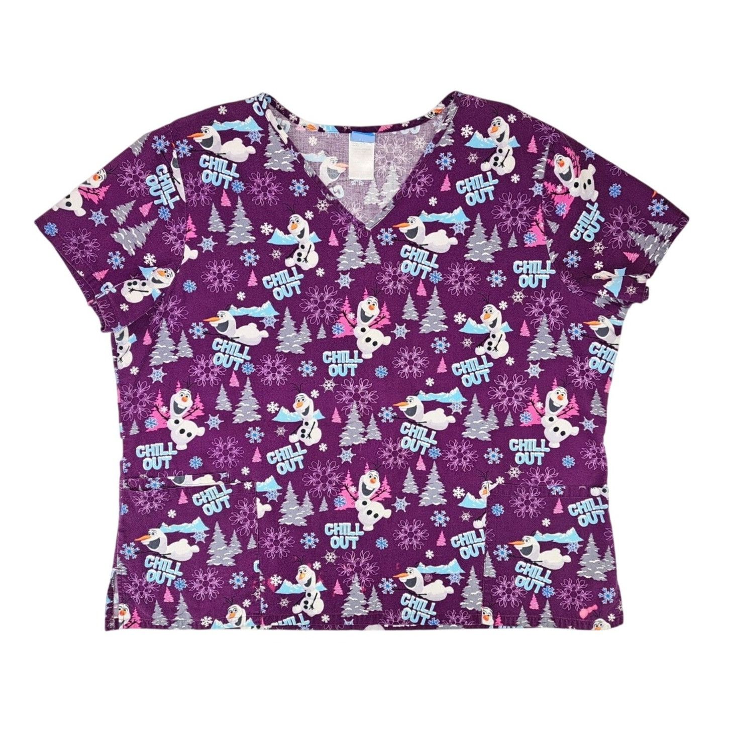 Disney Disney Frozen Olaf Purple V-Neck Scrub Top Chill Out Snow Size XXL / US 16-18 / IT 52-54 - 1 Thumbnail