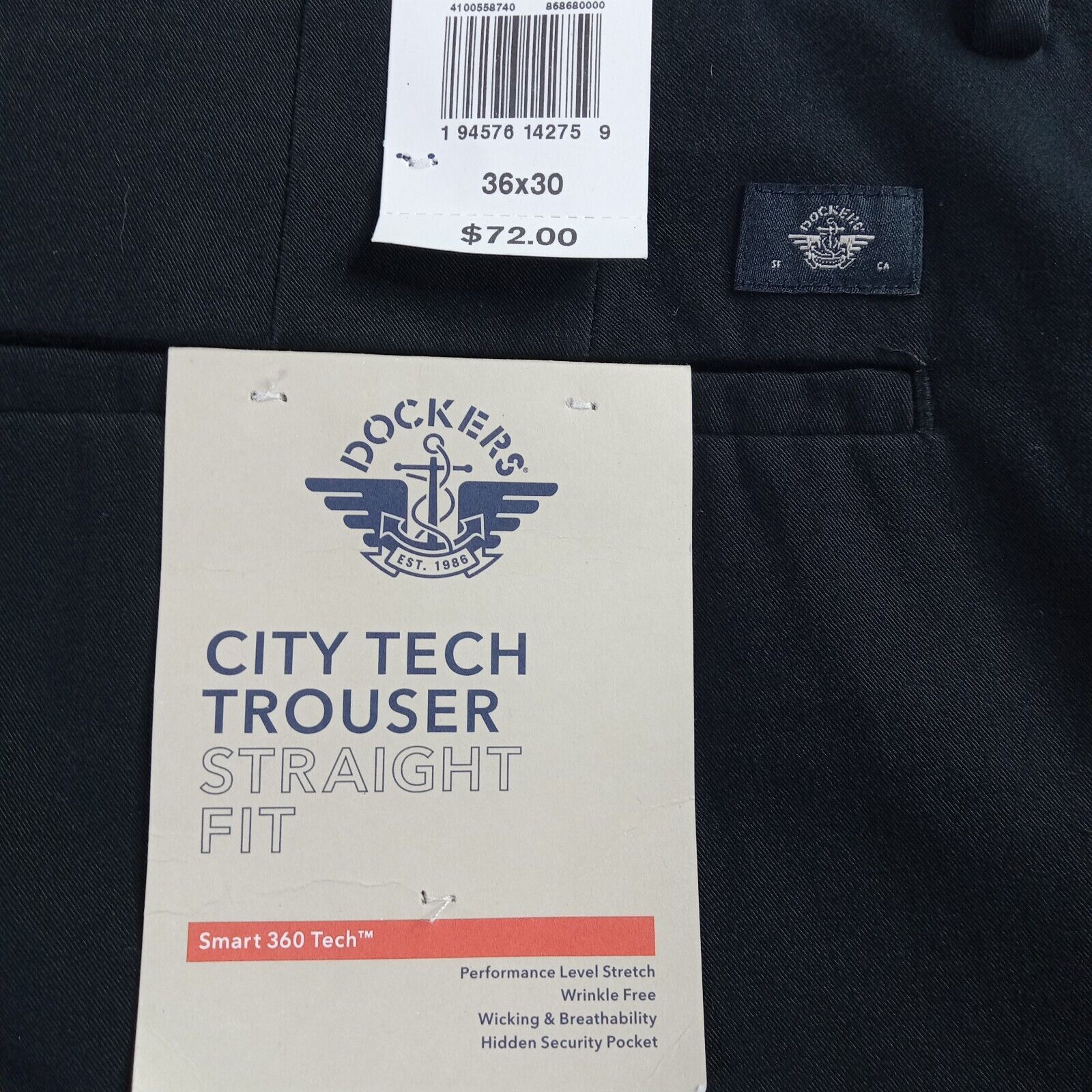 Dockers Dockers City Tech Trousers Men’s 36x30 Black Straight Fit Size US 36 / EU 52 - 2 Thumbnail