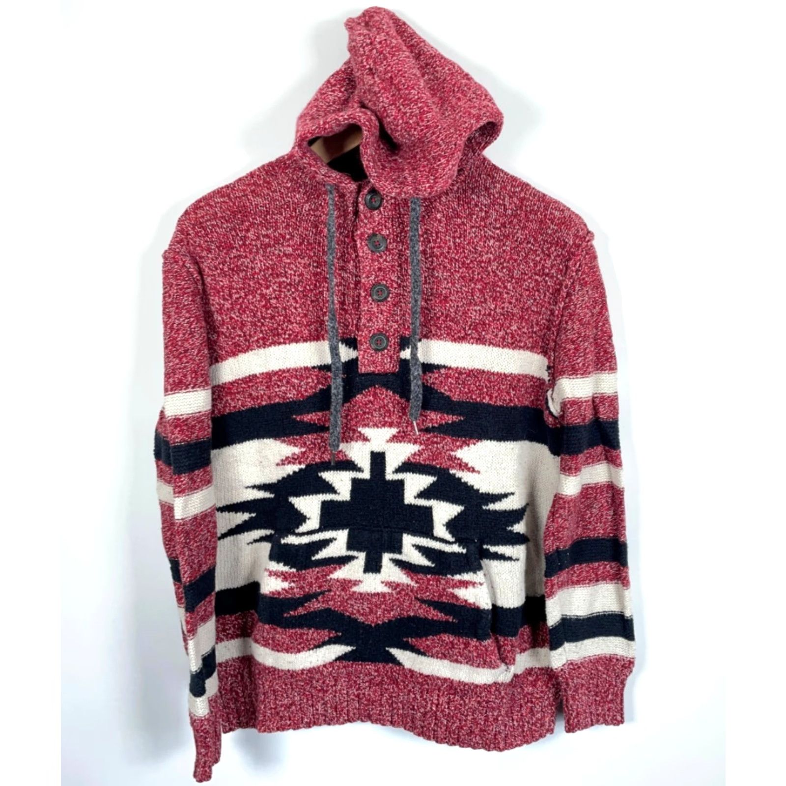 American Eagle Outfitters American Eagle Outfitters Aztec Henley Sweater Hoodie Men's Large Red Geometric Tribal 90s Southwestern Hipster Size US L / EU 52-54 / 3 - 2 Thumbnail