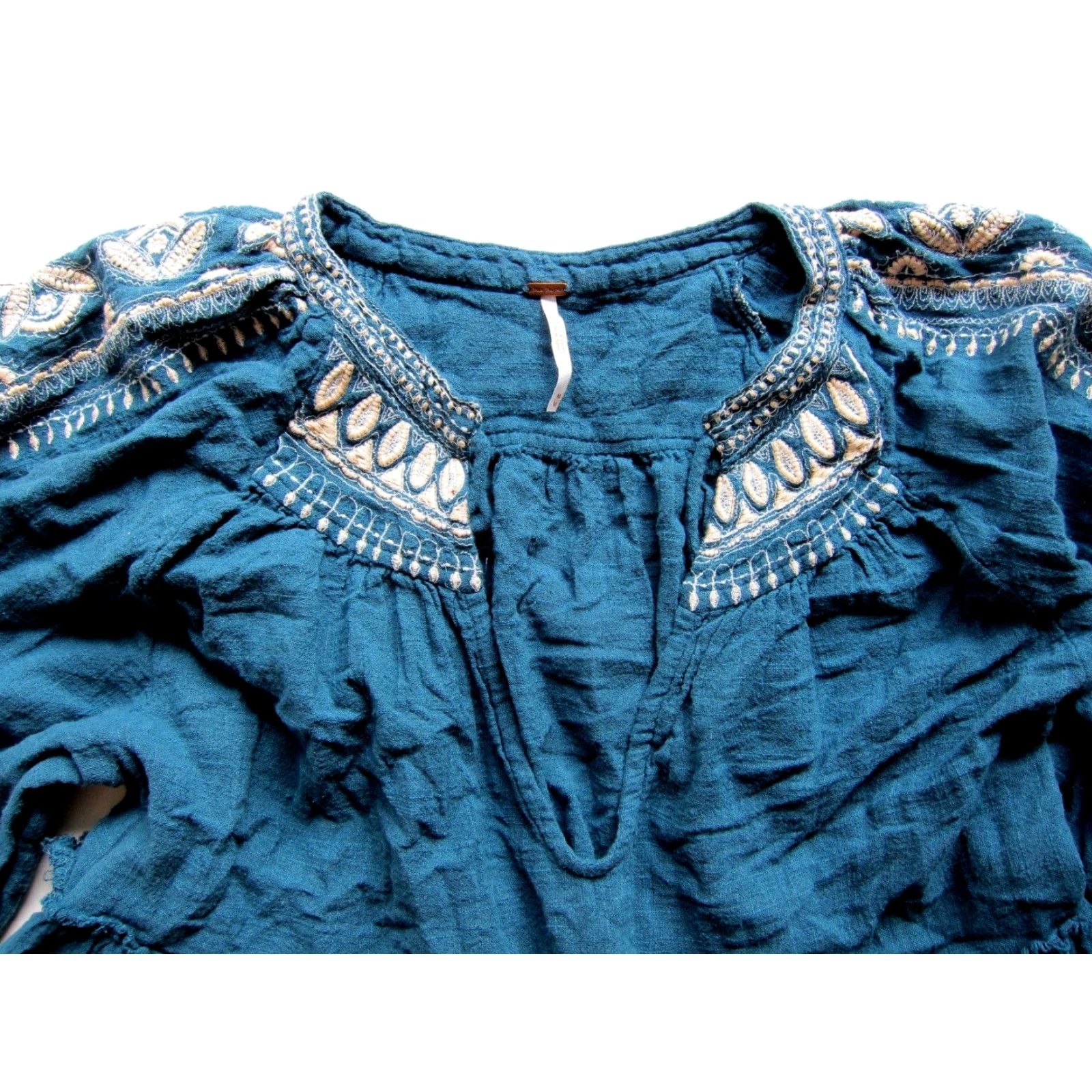 Free People Free People Green Cotton Gauze Embroidered 3/4 Sleeve Smock Tunic Dress M Size M / US 6-8 / IT 42-44 - 5 Thumbnail