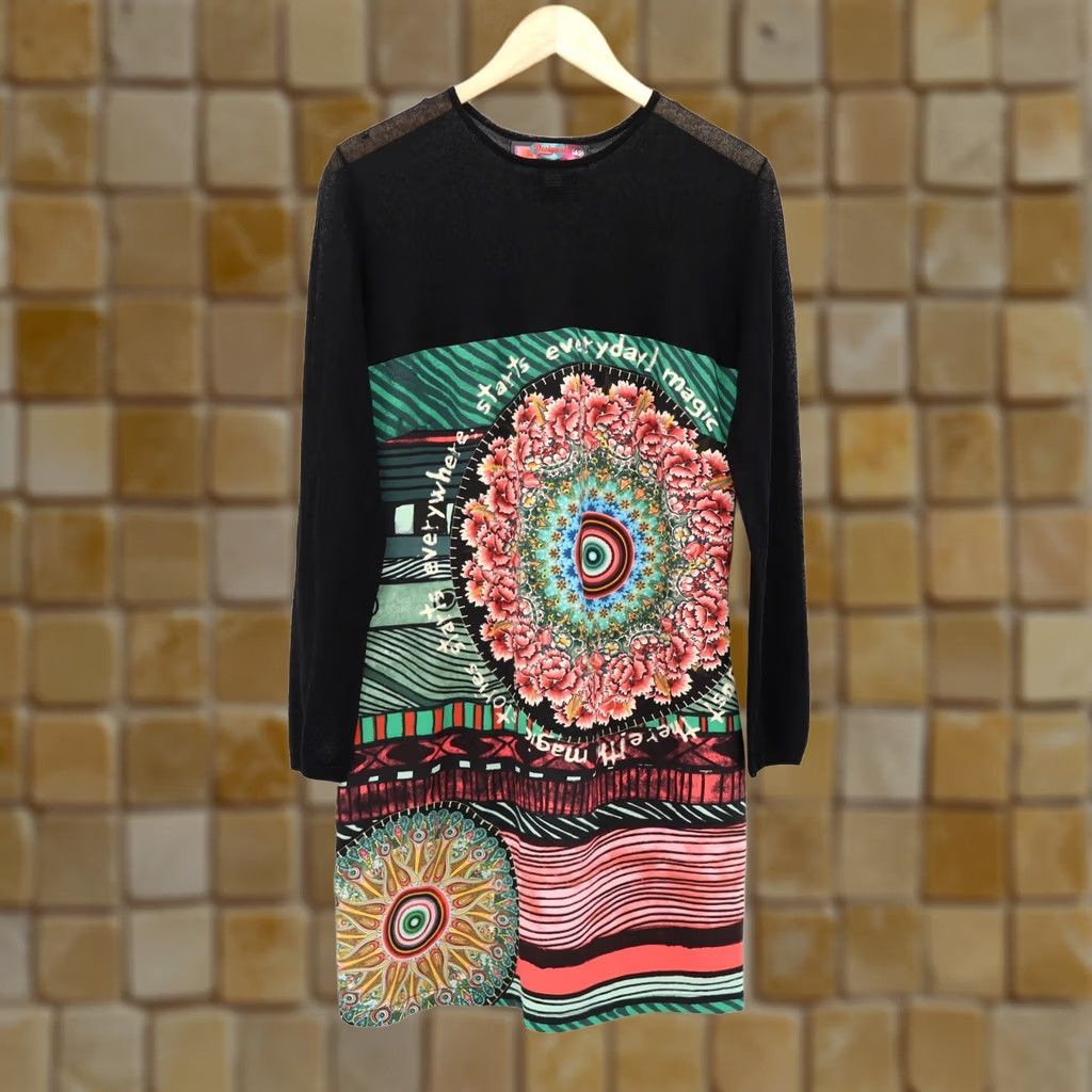Desigual Desigual Women’s Medallion Print Sheer Top Dress Black Multi Art Wear Sz 10 Size L / US 10 / IT 46 - 1 Thumbnail
