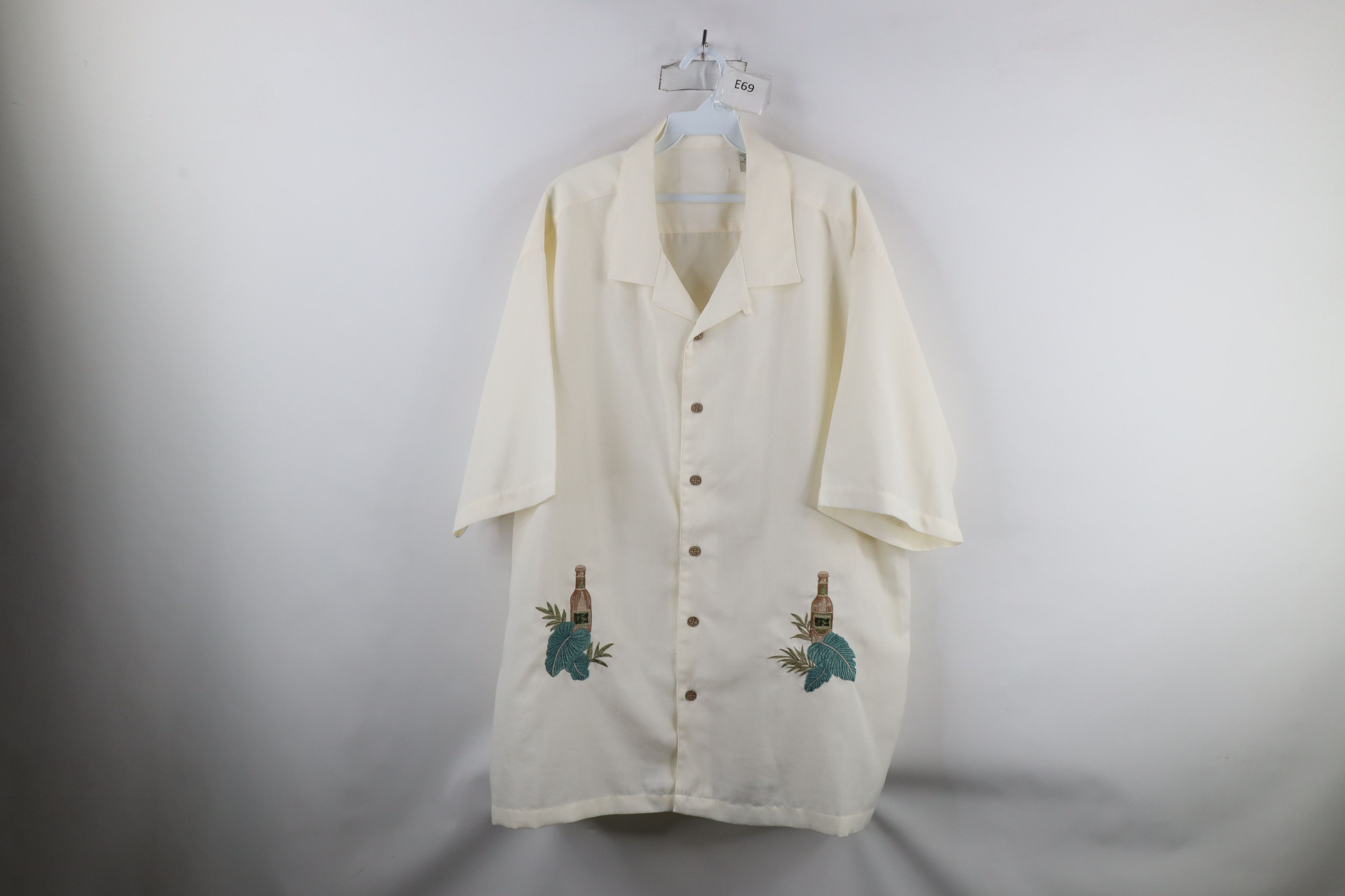 Vintage Vintage 90s Rockabilly Leaf Looped Collar Button Shirt Cream Size US XXL / EU 58 / 5 - 1 Thumbnail