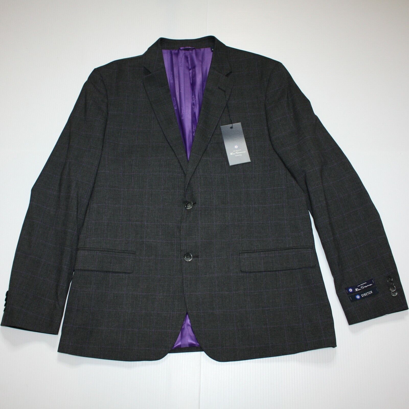Ben Sherman Stretch Gray Windowpane Plaid Suit Separates Jacket sz 44R Size 44R - 1 Thumbnail