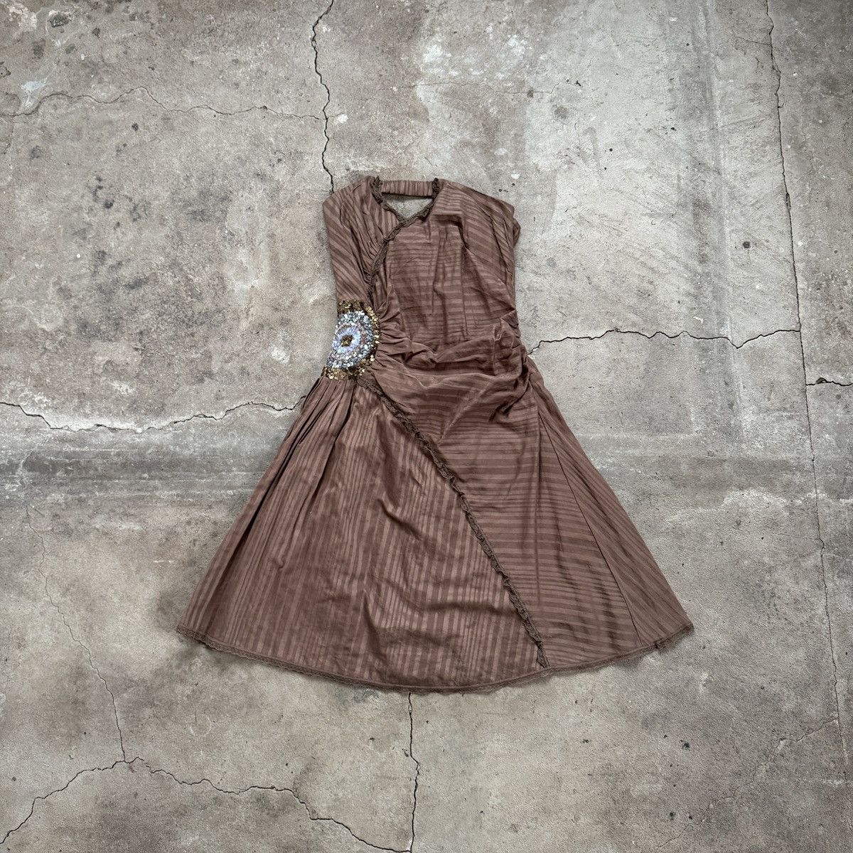Japanese Brand × Vintage Morgan De Toi Brown Striped Babydoll Dress Size S / US 4 / IT 40 - 1 Thumbnail