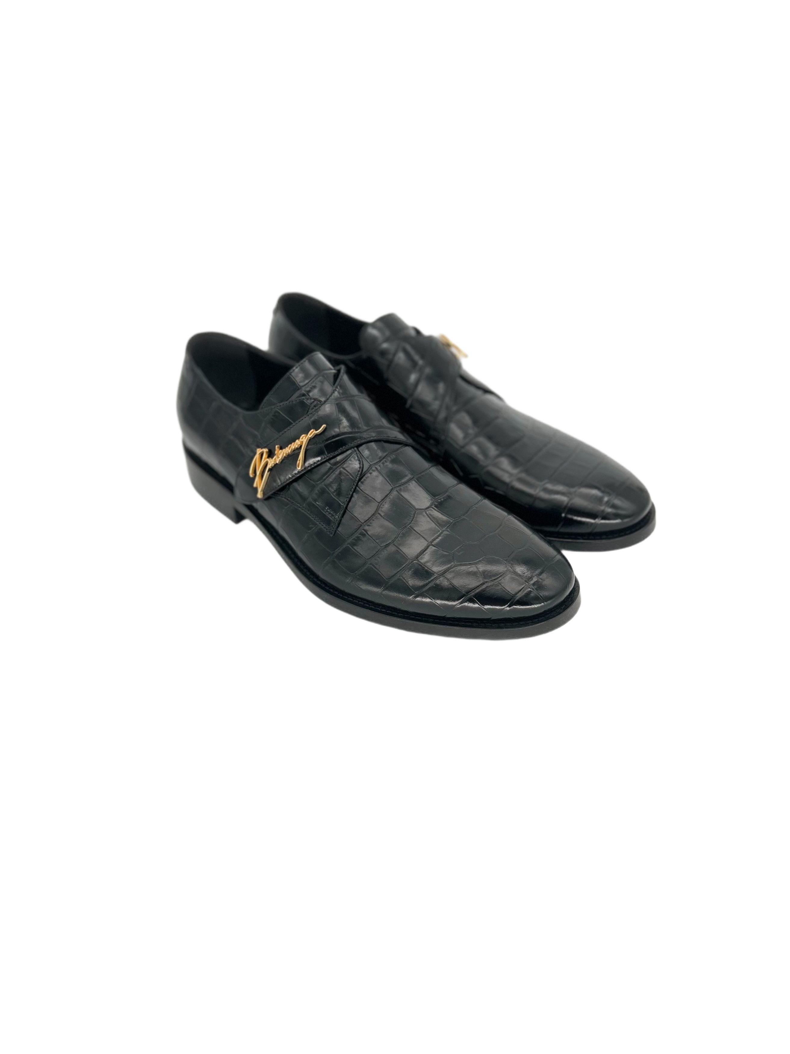 Balenciaga Black City Evening Croc Embossed Shoes Size US 7 / EU 40 - 1 Thumbnail
